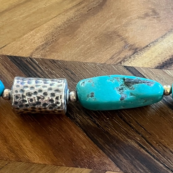 Chunky Turquoise Nugget and Silver Beaded Necklace - Picture 3 of 4